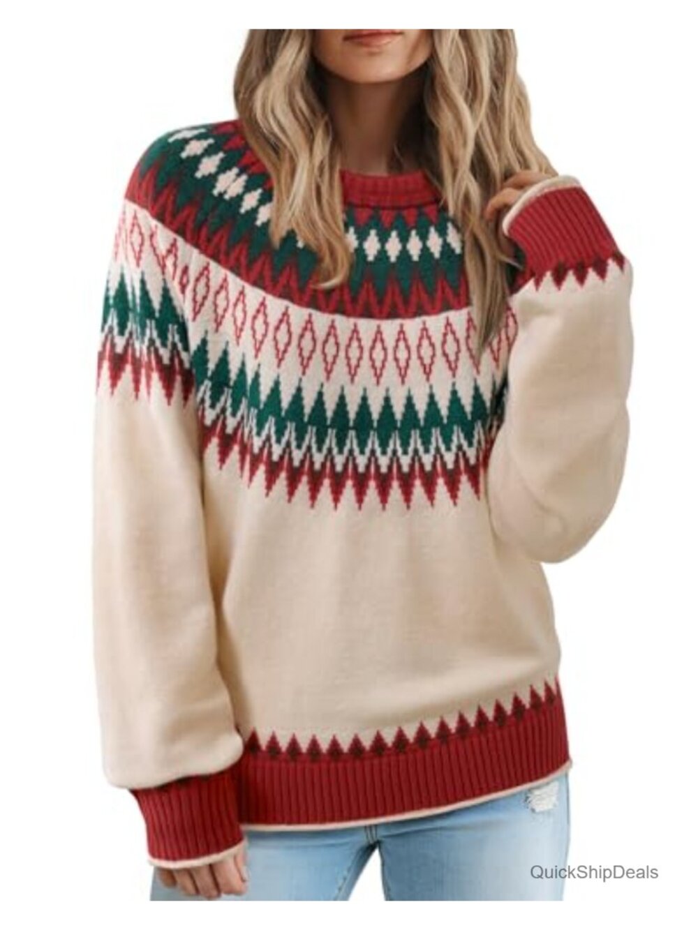Women's Fair Isle Colorblock Pullover Sweater Cozy Knit